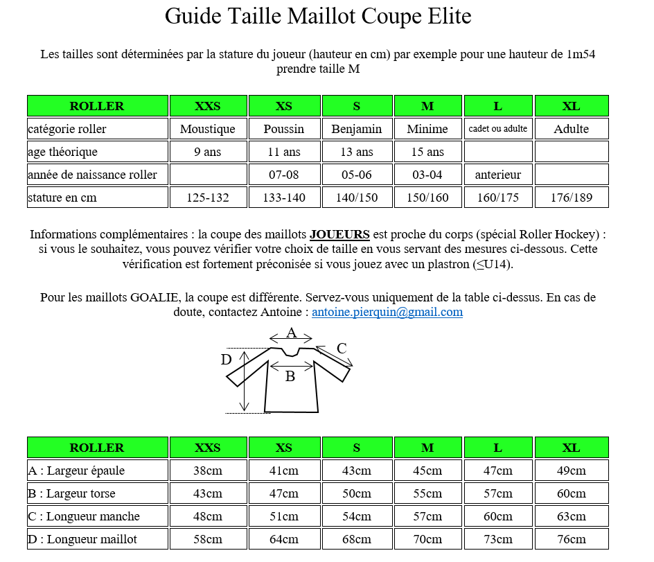 Guide des tailles — maillot